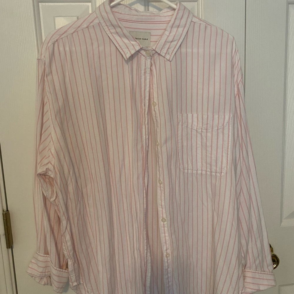 American Eagle Outfitters Pink Striped Button-Up Shirt